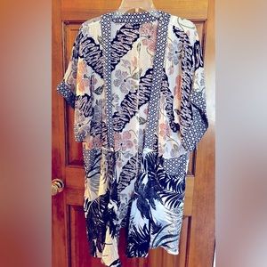 Floral pattern soft cotton kimono swim cover up One Size